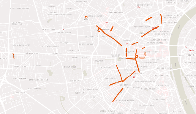 Map for ChatGPT suggested bicycle-friendly route