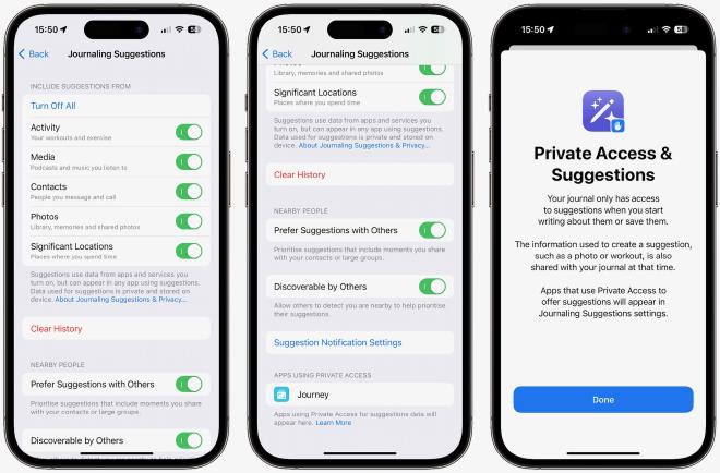 Privacy settings for the Journaling Suggestions API